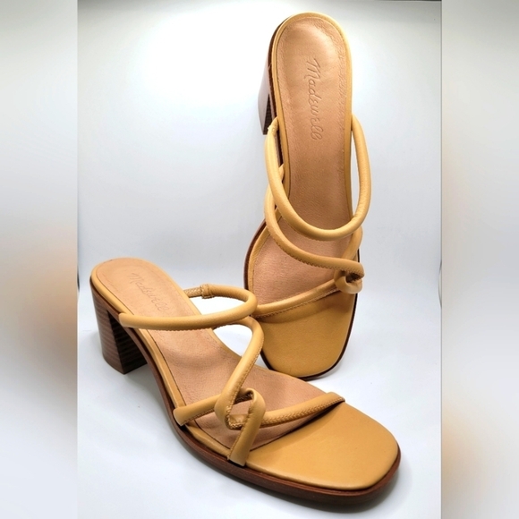 Madewell Sz 9.5 Leather Open Toe Slip On Block Heel Sandel, EUC - Picture 1 of 14